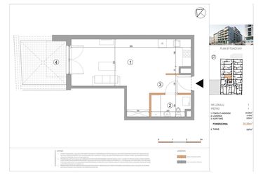 Rzut - Mieszkanie na sprzedaż 1 pokój o powierzchni 36,99 m² - numer A1/1 w 5th Avenue Apartments