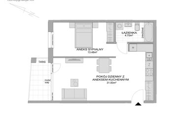 Rzut - Mieszkanie na sprzedaż 1 pokój o powierzchni 50,39 m² - numer CP/R7/129 w Centralpark