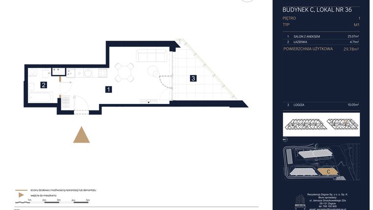 Rzut - Mieszkanie na sprzedaż 1 pokój o powierzchni 29,78 m² - numer C36 w Rezydencja Zegrze etap III