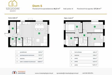 Rzut - Dom na sprzedaż 4 pokoje o powierzchni 89,57 m² - numer 5 w Szczodre Domy