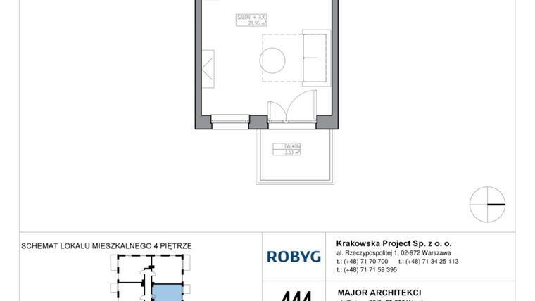 Rzut - Mieszkanie na sprzedaż 1 pokój o powierzchni 28,78 m² - numer KR6/C/4/4 w Apartamenty Krakowska etap VI