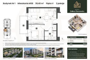 Rzut - Mieszkanie na sprzedaż 2 pokoje o powierzchni 39,4 m² - numer B1.M58 w Osiedle Zielona Chorzowska