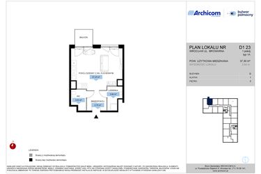 Rzut - Mieszkanie na sprzedaż 1 pokój o powierzchni 37,2 m² - numer D1.23 w Bulwar Północny