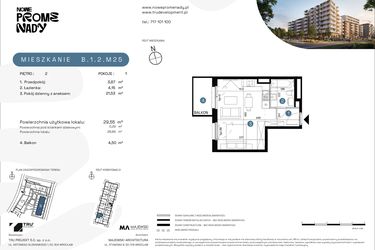 Rzut - Mieszkanie na sprzedaż 1 pokój o powierzchni 29,55 m² - numer B.1.2.M25 w Nowe Promenady etap II