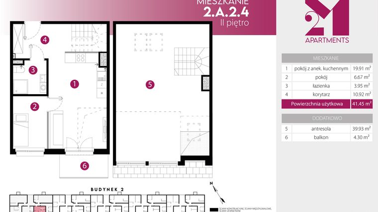 Rzut - Mieszkanie na sprzedaż 3 pokoje o powierzchni 81,38 m² - numer 2.A.2.4 w Maślice Wrocław Milo Dobry Deweloper etap III