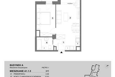 Rzut - Mieszkanie na sprzedaż 2 pokoje o powierzchni 43,93 m² - numer A1.1.5 w ATAL Grabiszyn