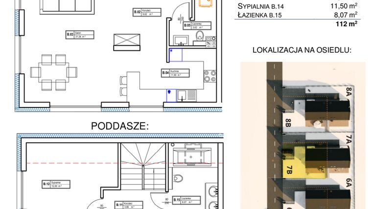 Rzut - Dom na sprzedaż 4 pokoje o powierzchni 112 m² - numer 7B w Osiedle Łanowa etap II