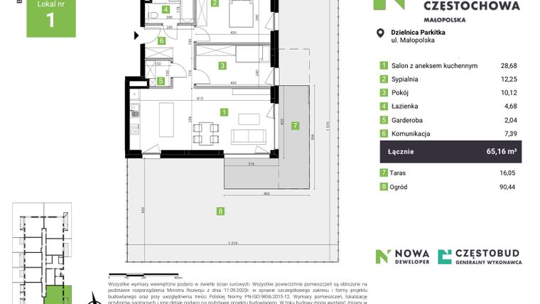 Rzut - Mieszkanie na sprzedaż 3 pokoje o powierzchni 65,16 m² - numer C1 w Nowa Częstochowa Małopolska
