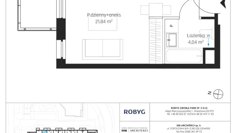 Rzut - Mieszkanie na sprzedaż 1 pokój o powierzchni 27,13 m² - numer I.2M12 w Nadmotławie Apartments etap I