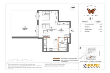Rzut - Mieszkanie na sprzedaż 1 pokój o powierzchni 43,55 m² - numer B1 w Apartamenty Rusałki