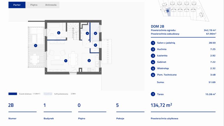 Rzut - Dom na sprzedaż 5 pokoi o powierzchni 134,72 m² - numer 2B w Osiedle Stasinek