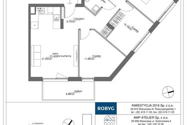 Rzut - Mieszkanie na sprzedaż 4 pokoje o powierzchni 76,33 m² - numer RM/1A/B/5/3 w Rytm Mokotowa - etap 1A