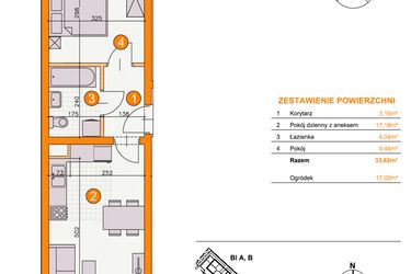 Rzut - Mieszkanie na sprzedaż 2 pokoje o powierzchni 33,82 m² - numer BI/D4 w Osiedle Bocianie Gniazdo 2