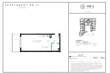 Rzut - Mieszkanie na sprzedaż 1 pokój o powierzchni 44,13 m² - numer 31 w Miła Resort