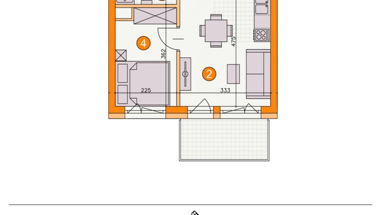 Rzut - Mieszkanie na sprzedaż 2 pokoje o powierzchni 27,36 m² - numer BI/D11 w Osiedle Bocianie Gniazdo 2