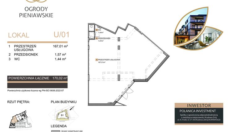 Rzut - Lokal użytkowy na sprzedaż 1 pokój o powierzchni 170,02 m² - numer 0/3.1 w Ogrody Pieniawskie