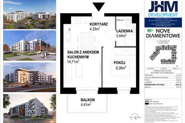 Rzut - Mieszkanie na sprzedaż 2 pokoje o powierzchni 31 m² - numer 16 w Nove Diamentowe