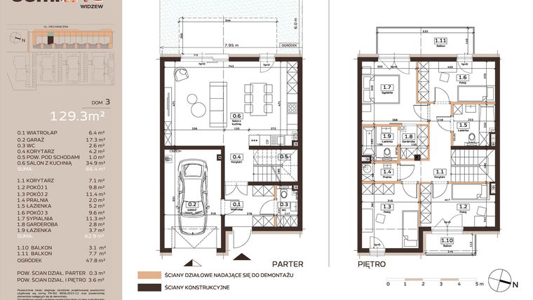 Rzut - Dom na sprzedaż 5 pokoi o powierzchni 129,3 m² - numer 3 w Domkove Widzew etap 2