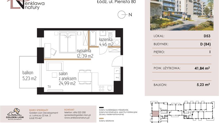 Rzut - Mieszkanie na sprzedaż 2 pokoje o powierzchni 41,84 m² - numer D53 w Enklawa Natury