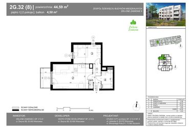 Rzut - Mieszkanie na sprzedaż 2 pokoje o powierzchni 44,59 m² - numer 2G.32.8 w Zielone Zamienie IX