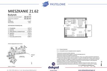 Rzut - Mieszkanie na sprzedaż 2 pokoje o powierzchni 35,56 m² - numer 21.62 w Osiedle Pastelowe etap IV