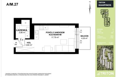 Rzut - Mieszkanie na sprzedaż 1 pokój o powierzchni 25,45 m² - numer A_M27 w Triton Kampinos III