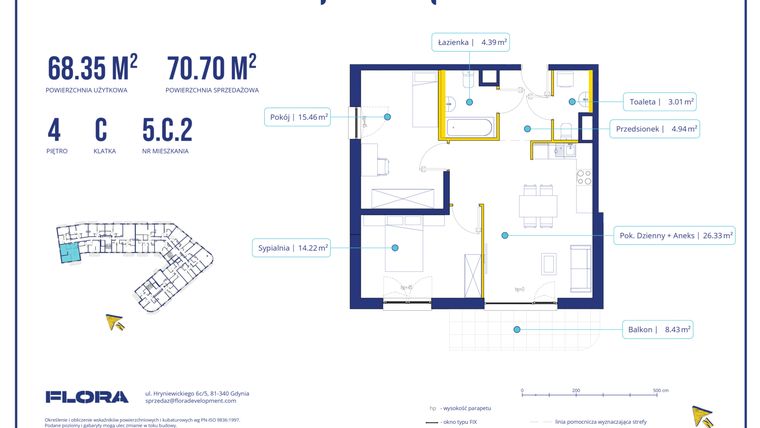 Rzut - Mieszkanie na sprzedaż 3 pokoje o powierzchni 68,35 m² - numer 5C2 w Piotra 4