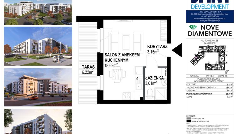 Rzut - Mieszkanie na sprzedaż 1 pokój o powierzchni 25,38 m² - numer 11 w Nove Diamentowe