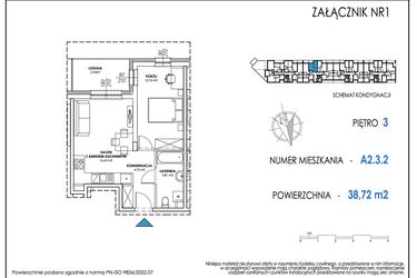 Rzut - Mieszkanie na sprzedaż 2 pokoje o powierzchni 38,84 m² - numer A2.3.2 w Apartamenty Nowe Miasto