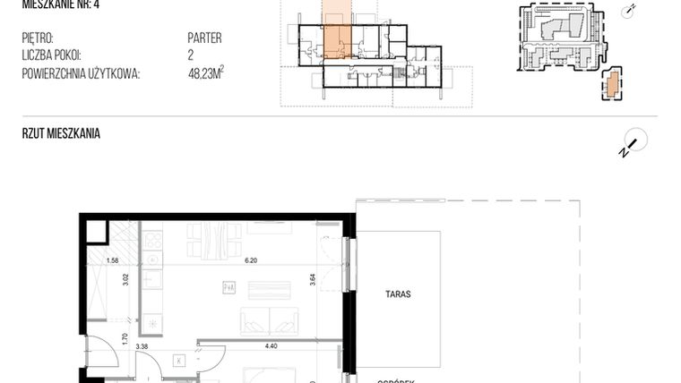 Rzut - Mieszkanie na sprzedaż 2 pokoje o powierzchni 48,23 m² - numer 22D/04 w NATURAMA II