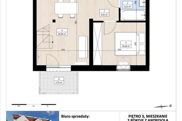Rzut - Mieszkanie na sprzedaż 2 pokoje o powierzchni 50,96 m² - numer B4/3/37 w Montano bud. B4