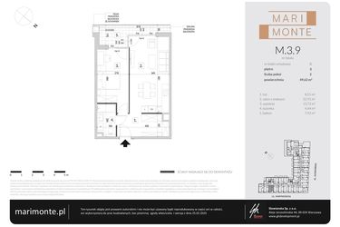 Rzut - Mieszkanie na sprzedaż 2 pokoje o powierzchni 49,62 m² - numer M.3.9 w Marimonte