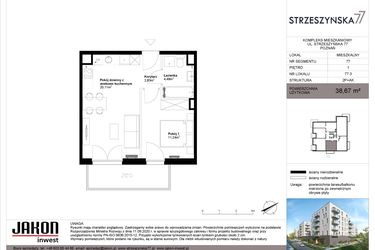 Rzut - Mieszkanie na sprzedaż 2 pokoje o powierzchni 38,67 m² - numer 77.3 w Strzeszyńska 77