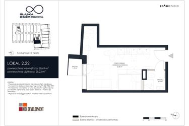 Rzut - Mieszkanie na sprzedaż 1 pokój o powierzchni 28,69 m² - numer 2.22 w Śląska Osiem