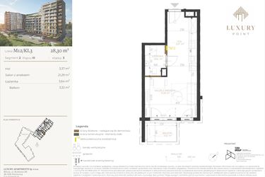 Rzut - Mieszkanie na sprzedaż 1 pokój o powierzchni 28,3 m² - numer M12/KL3 w LUXURY POINT