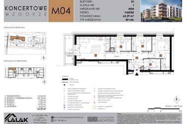 Rzut - Mieszkanie na sprzedaż 4 pokoje o powierzchni 62,39 m² - numer B1.4 w Koncertowe Wzgórze