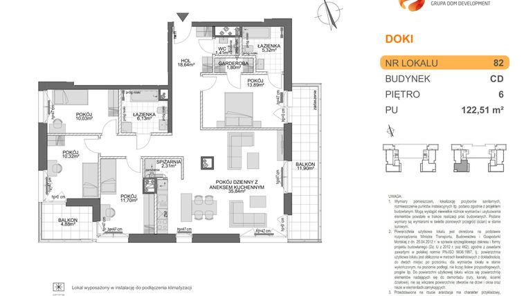 Rzut - Mieszkanie na sprzedaż 5 pokoi o powierzchni 122,47 m² - numer CD.82 w DOKI
