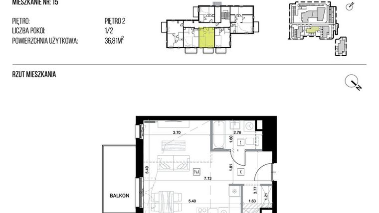 Rzut - Mieszkanie na sprzedaż 1 pokój o powierzchni 36,81 m² - numer 22H/15 w NATURAMA II