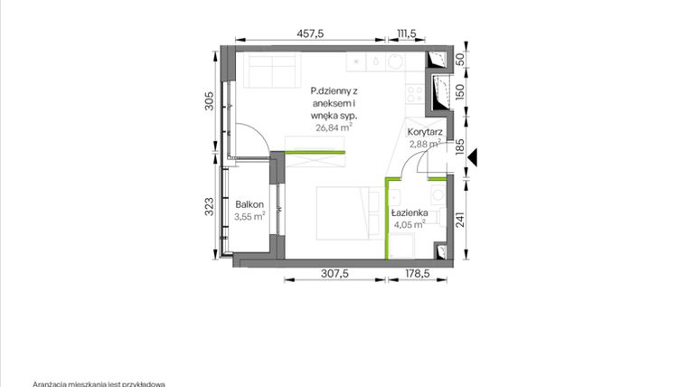 Rzut - Mieszkanie na sprzedaż 1 pokój o powierzchni 33,77 m² - numer C1/01/20 w WUWA Vita