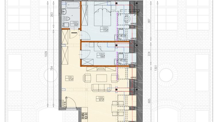 Rzut - Mieszkanie na sprzedaż 3 pokoje o powierzchni 72,12 m² - numer BL2 7/2/5/3a w Browary Wrocławskie