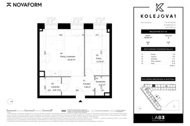 Rzut - Mieszkanie na sprzedaż 2 pokoje o powierzchni 54,8 m² - numer B-01-04 w Kolejova 1