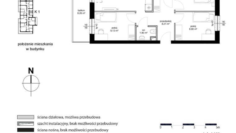 Rzut - Mieszkanie na sprzedaż 4 pokoje o powierzchni 55,52 m² - numer M49 w Kwarcowe Wzgórze