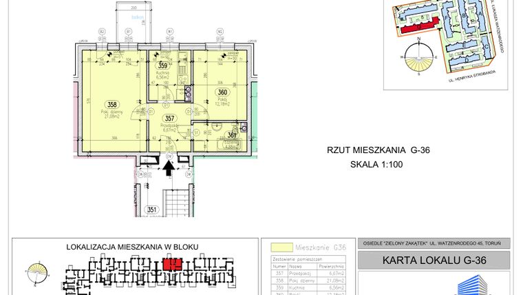 Rzut - Mieszkanie na sprzedaż 2 pokoje o powierzchni 51,37 m² - numer G-36 w Zielony Zakątek - bud. G