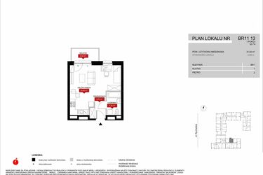 Rzut - Mieszkanie na sprzedaż 1 pokój o powierzchni 32,09 m² - numer BR11/13 w Browary Wrocławskie 2