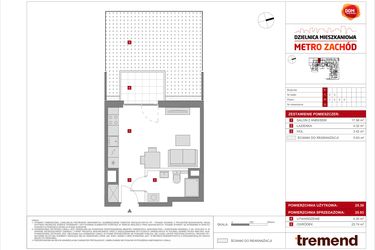 Rzut - Mieszkanie na sprzedaż 1 pokój o powierzchni 25,93 m² - numer F.5 w Dzielnica Mieszkaniowa Metro Zachód - etap 8