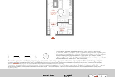 Rzut - Mieszkanie na sprzedaż 1 pokój o powierzchni 29,96 m² - numer F.05.09 w Pierwsza Dzielnica - etap III