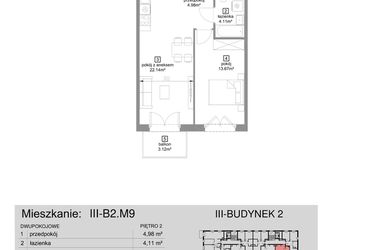 Rzut - Mieszkanie na sprzedaż 2 pokoje o powierzchni 44,9 m² - numer III-B2.M9 w Strefa Cegielnia 3
