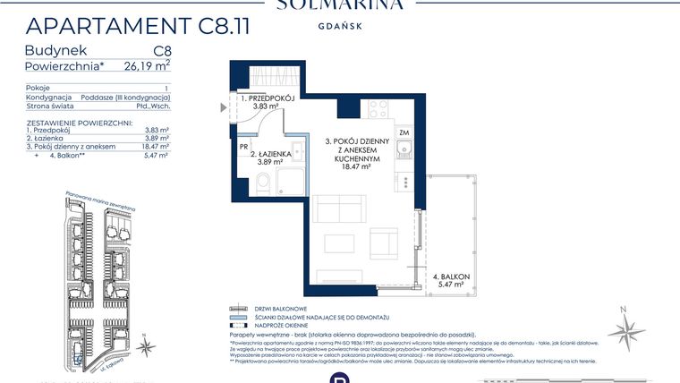 Rzut - Mieszkanie na sprzedaż 1 pokój o powierzchni 26,19 m² - numer C8.11 w Sol Marina etap III