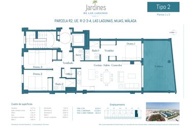 Rzut - Mieszkanie na sprzedaż 3 pokoje o powierzchni 131 m² - numer JL2-71B w Jardines de las Lagunas