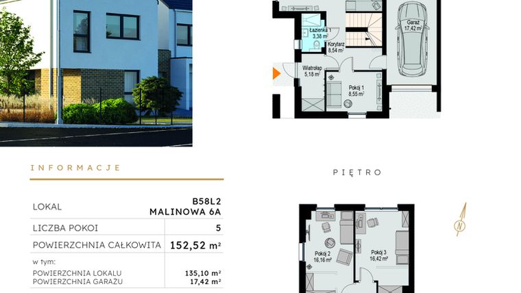 Rzut - Dom na sprzedaż 5 pokoi o powierzchni 152,52 m² - numer B58L2 w Szczodre etap VI